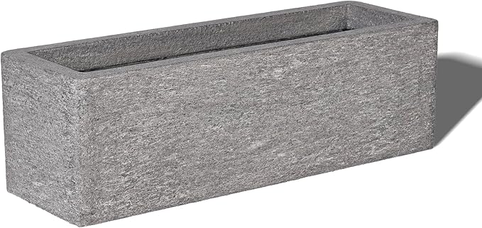 TerraDeco 24 Inch Rectangular Concrete Planter,Durable All-Weather Use with Drainage Holes,Large Rectangular Planter for Outdoor Indoor Plants