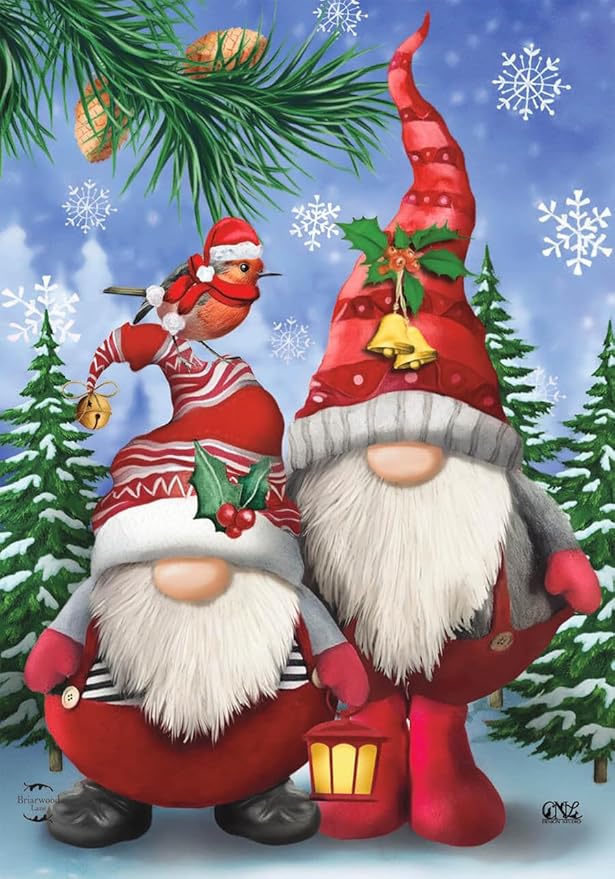 Winter Gnomes Christmas Garden Flag Humor Santa Hats 12.5" x 18" Briarwood Lane
