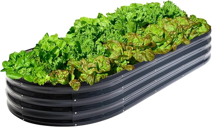 7x3ft Grey Oval Metal Raised Garden Bed - 12" Deep Galvanized Outdoor Planter Box for Vegetables/Flowers, Heavy Duty Rust-Proof Design (Weatherproof & Easy Assembly)