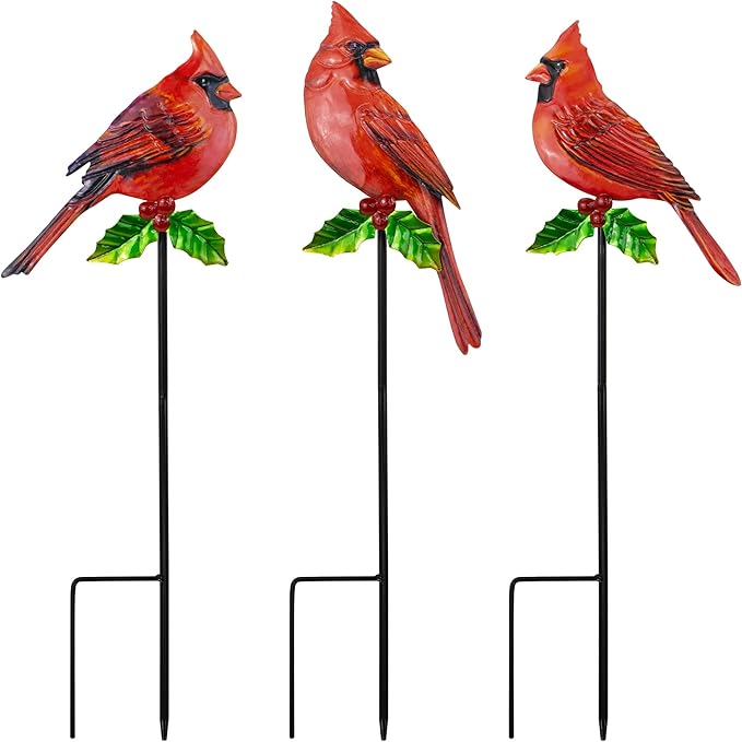 YNGFIL 3 Pack Red Birds Metal Decorative Garden Stakes - 20 Inch Shaker Patio Decor Art and Rust Resistant Metal Garden Decor for Indoor and Outdoor Decor - Perfect for Patio and Lawn Ornaments