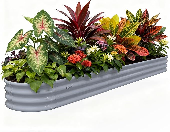 Galvanized Raised Garden Bed Kit - 12×2×1ft Oval Large Metal Planter Box with Easy Tool-Free Assembly for Vegetable Flower Herb, Outdoor Backyard, Patio, Farmhouse, Kitchen Garden Family-Friendly Gray