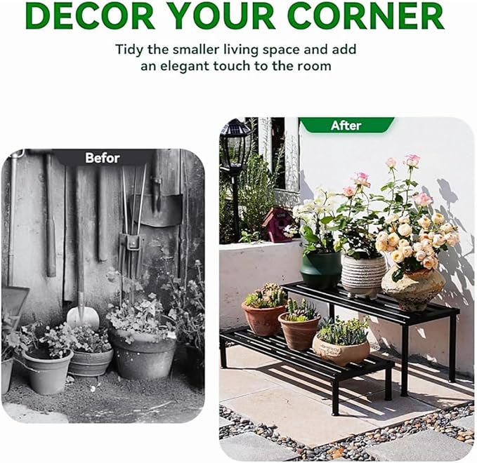 MultirackX Metal Plant Stand, Rust-proof Aluminum Display Rack, Plants Display Stands Decoration Racks for Living Room Garden Balcony Patio (Black, 41.3Inch Tall)