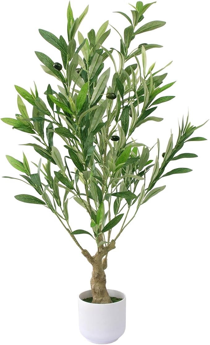 Abyjifar 34" Fake Olive Tree with Pot Indoor, Small Artificial Olive Branches Stems Potted Greenery Faux Green Plants in Pot for Tabletop Desk Office Bedroom Bathroom Kitchen Living Room Home Decor