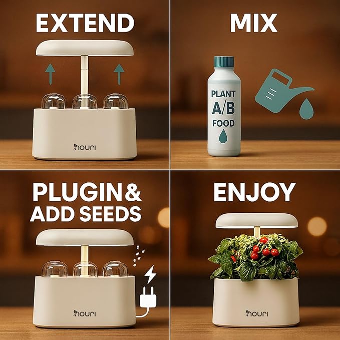 Nouri 5 pod APP Smart Garden for Home Cooks | w/Heirloom Tomato | Hydroponics Growing System | LED Grow Lights | Indoor Herb Garden Kit | Herb Growing Kit Indoors for Plant Lovers, Gardeners, Kitchen