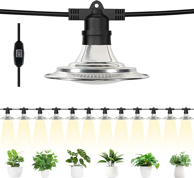 Outdoor LED Grow Lights, Waterproof String Plant Growing Light, 41 FT Full Spectrum Growth Light, Suitable for Garden, Farm, Flower, Seedling Greenhouse Grow Light (12 Lights)