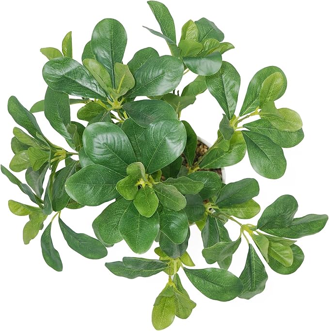 Hisow Artificial Potted Plant Leaves, 16.9" Artificial Shrubs Plants Arrangements Fake Eucalyptus Leaves with Vase Faux Greenery Leaves for Home Garden Table Centrepieces Garden Décor
