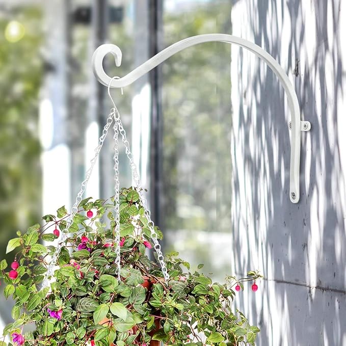 Lifyzoon Hanging Plant Brackets Outdoor: 2Packs 12-Inch Hanging Plant Hangers Wall Hooks, 30lbs Weight Capacity - Wall Mount Brackets for Bird Feeder, Flower Baskets, White
