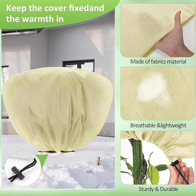 Wesnoy 6 Pcs Winter Plant Covers Freeze Protection 39.4x23.6 Inch Horizontal Shrub Tree Rose Plant Protection Bags Frost Blanket with Drawstring for Fall Winter Outdoor Garden Planting (Beige)