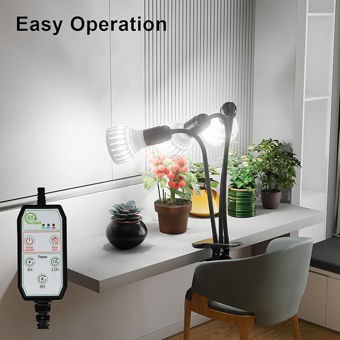 GooingTop Grow Light,36W (240Watts Equiv) 5000K White Full Spectrum LED Growing Lamp Clip on Desk for Indoor Plants,Bulbs Replaceable & Non-dimmable