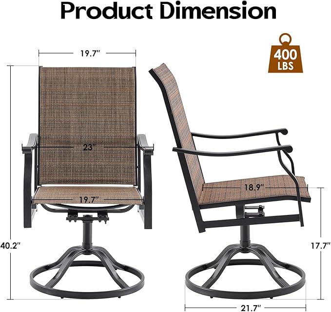 Soohow Swivel Outdoor Dining Chairs Set of 8, Patio Swivel Dining Chair with Textilene Fabric, Outdoor Metal Armchair All Weather Resistant, Ergonomic Comfort, Perfect for Patio, Backyard, Balcony