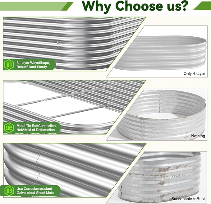 3 Pack Corrugated Galvanized Steel Raised Garden Bed Outdoor, Metal Above Ground Garden Bed for Vegetables and Flowers, Raised Beds for Gardening-4x2FT