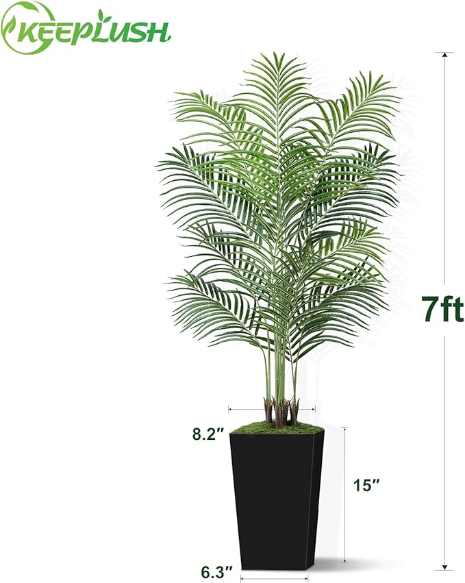 6ft Artificial Palm Tree with Black Planter-Tall Artificial Indoor Plants, Fake Tropical Palm Tree, Faux Silk Plants for Home Office Living Room Bedroom Modern Decor
