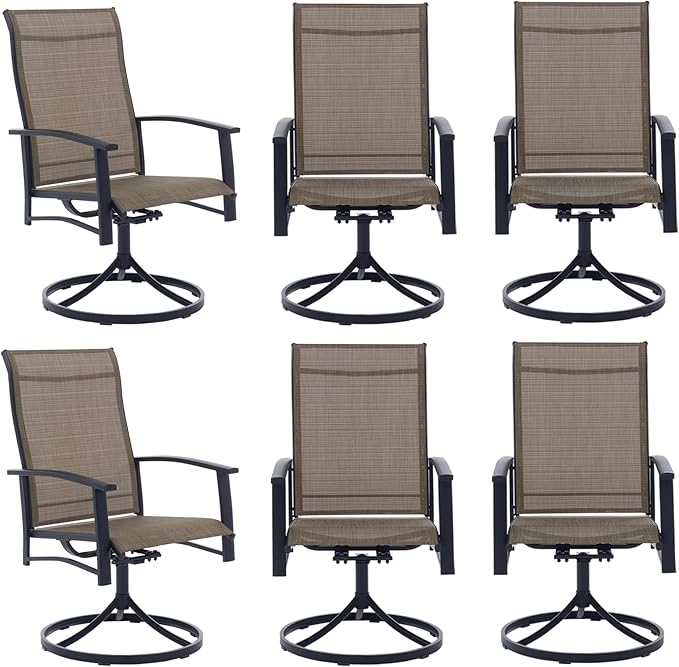 Patio Swivel Chairs Set of 6, All-Weather Metal Outdoor Dining Set with Breathable Mesh Seat, Lightweight Mocha Swivel Bistro Chairs for Garden, Deck, Porch - Cool & Comfortable Relaxation