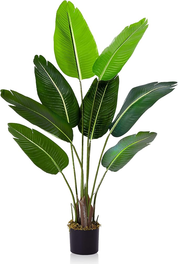litphke Artificial Tree Bird of Paradise Artificial Plant, 4 Ft Faux Tropical Plant Palm Tree with Leaves Trunks Faux Banana Leaf Tree for Home Decor Living Room Indoor Outdoor Office