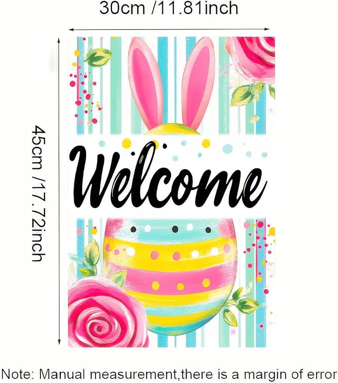 Happy Easter Garden Flag 12x18 Inch Double Sided Welcome Sign Colorful Eggs Yard Flag Outdoor Home Decoration Flag Seasonal Spring Decor for Farmhouse Holiday