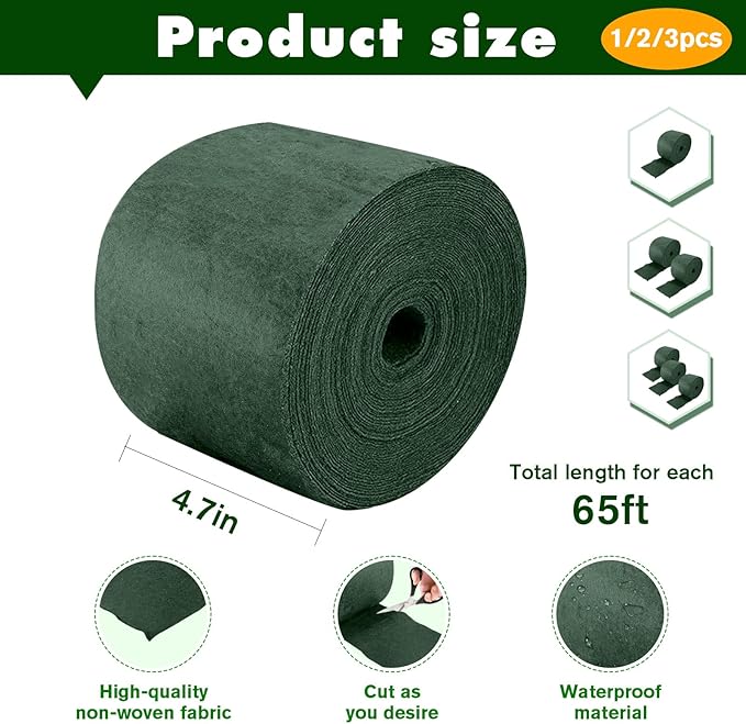 Winter Tree Protection Film, 65 ft x 2 pcs，Prevents Frostbite of Trees in Winter, Protects bark from Animal Damage, Suitable for Garden Ornamental Trees, Fruit Trees, and shrubs. (2, Green)