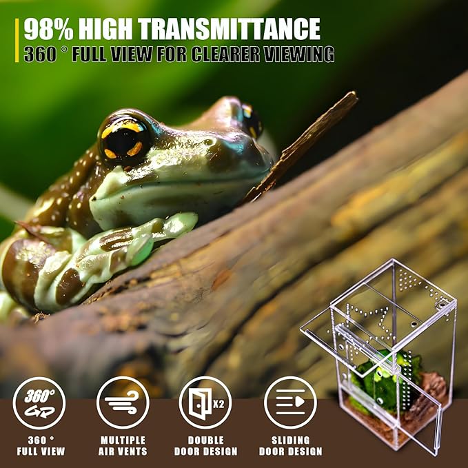 maiyuolg 3x3x6 Reptile Tank 0.25 Gallon – Acrylic Reptile Enclosure Terrarium for Crested Gecko, Lizards, Spiders & Snakes – Clear Lizard Habitat Terrarium