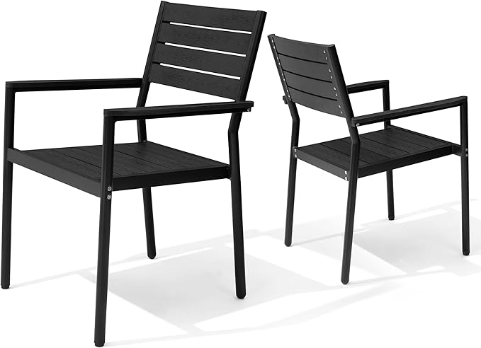 Pellebant Stackable Outdoor Dining Chairs Set of 2, Aluminum Patio Chairs with Arms, All-Weather for Garden, Lawn, Deck, Porch and Yard, Black