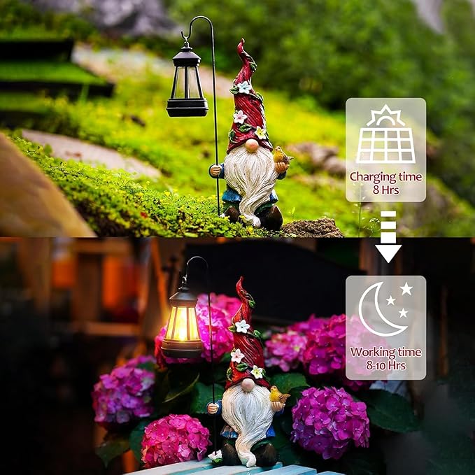 Christmas Gnomes Outdoor Statue with Solar Lights,Solar Garden Gnomes Decorations for Yard Patio Outside Gnome Garden Decor, Gnomes Gifts for Women Mom