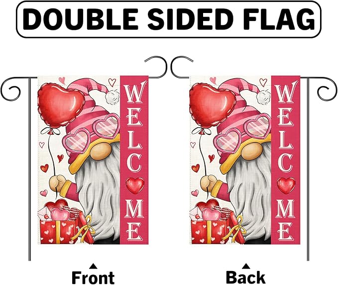 Valentines Day Gnome Garden Flag 12x18 Double Sided Vertical Outdoor Flag Love Heart Red Holiday Yard Lawn Outdoor Decoration (Love Garden Flag)
