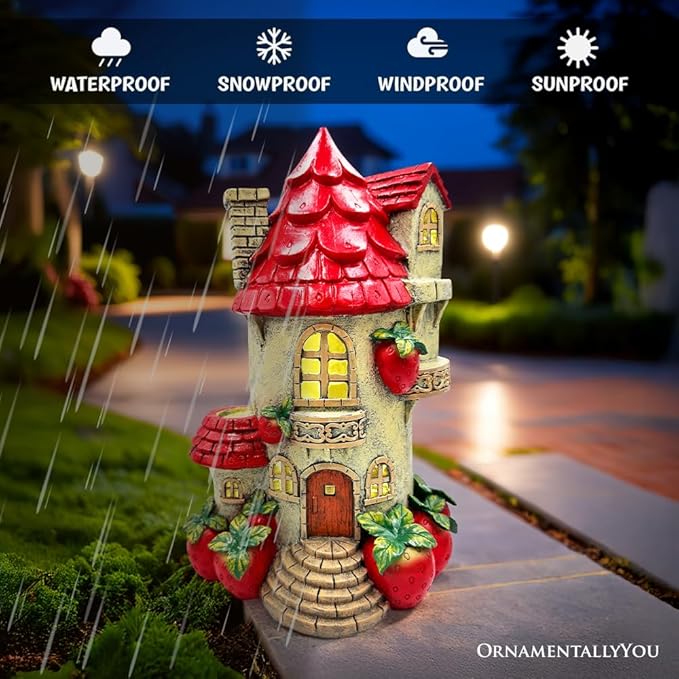 OrnamentallyYou Spring & Summer-Themed Garden Statues – Adorable Outdoor Decor for Lawn, Patio & Porch (Solar Powered Strawberry Fairy Home Garden Statue, 10" Unique Spring Decoration)