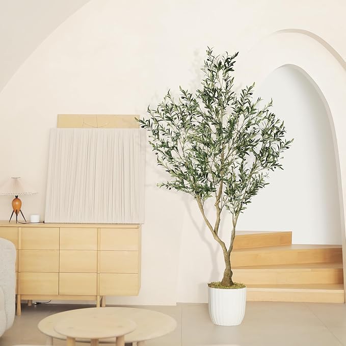 Olive Trees Artificial Indoor - Faux Olive Tree 7ft with Large Olive Branches and Lifelike Fruits - Fake Olive Tree for Modern Home Office House Living Room Decor