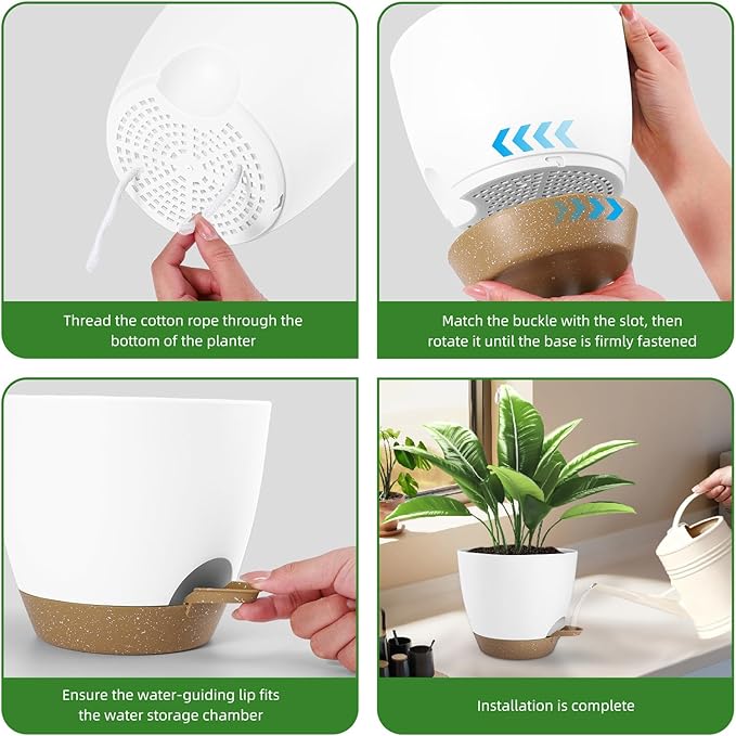 Hylitong Plant Pots 8/7.5/7/6.5/6 Inch Self Watering Pots,5 Pack Planters with Drainage Holes and Saucers,Plastic Flower Pots,Nursery Planters for Indoor Outdoor Plants (White)