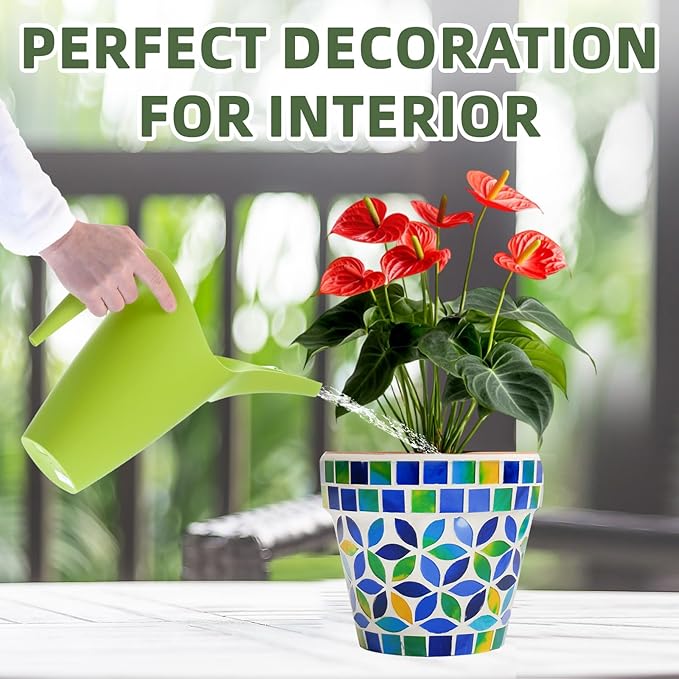 VOREEN Handmade Decorative Mosaic Plant Pot, Small Terracotta Planter with Glass Mosaic Exterior & Drainage Plug, Indoor & Covered Outdoor Accent Flower Pot for Home Décor, Desk, Shelf & Windowsill