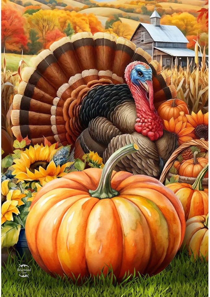 Briarwood Lane Wild Turkey and Pumpkins Garden Flag