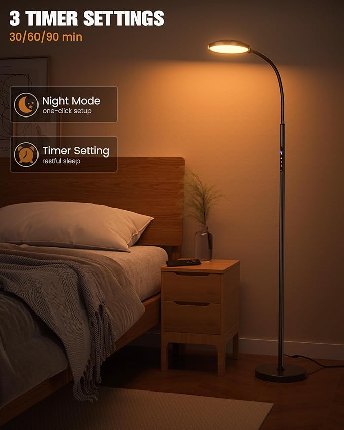 10000 Lux Light Therapy Lamp, Sunlight Therapy Lamps with 3 Color Temperatures &Dimmable &Timer, Full Spectrum &UV-Free Happy Lamp Light Therapy with Remote, Daylight Lamps for Home(Black, Floor Lamp)