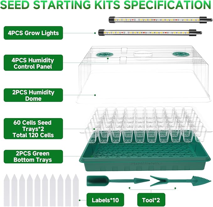 120 Cells Seed Starter Trays with Grow Lights, Color Change Grow Lights for Seed Starting Kit, 3 Timming Set, Indoor Plant Growing Kit for Gardeners, Germination Trays Kits, Gardening Gifts