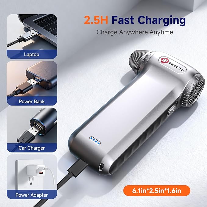 Cordless Electric Air Duster 125,000 RPM - Rechargeable Compressed Air Blower for PC, Keyboard, Electronics, Car & Home Cleaning - Includes 5 Nozzle