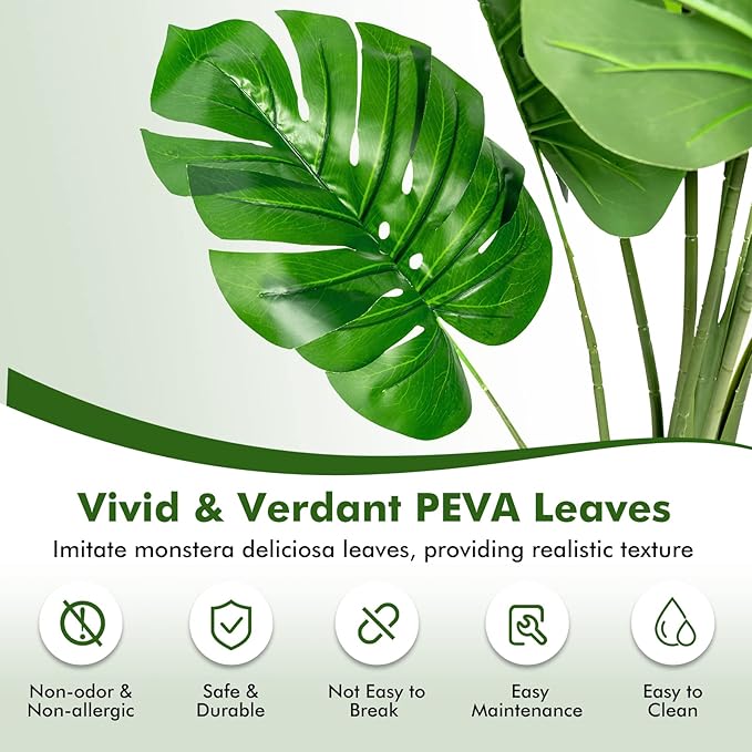 Goplus Artificial Monstera Deliciosa Plant, 5ft Tall Fake Tropical Palm Tree w/15 Pcs Different Turtle Leaves, Cement-Filled Plastic Pot, Faux Swiss Cheese Plant for Floor Home Office Decor, 2- Pack