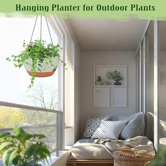 Lucieblessdesign Hanging Planters for Outdoor Indoor Plants, 2 Pack 10 Inch Hanging Basket Plants Outdoor, Self Watering Hanging Planter with Plant Hanger for Garden Home Decoration (Green, 10 inch)