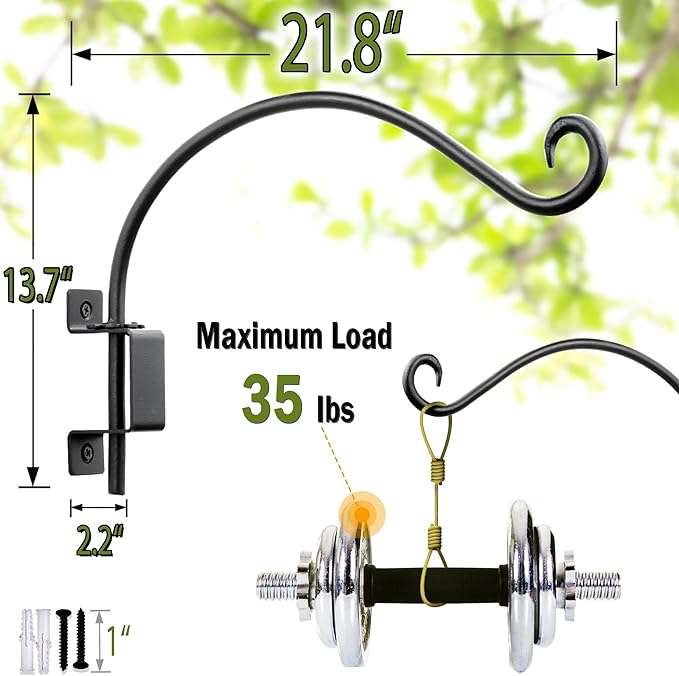 Lifyzoon Swivel Hanging Plant Bracket Outdoor: 22Inch Swivel Hanging Plant Hangers Bracket, 35lb Weight Capacity - Outdoor Swivel Wall Hook for Hanging Bird Feeder, Birdhouse, Wind Chimes