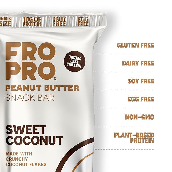 FROPRO Plant Protein Snack Bars - Plant Based Protein Bars, All-Natural, Gluten, Dairy, & Soy Free, High Protein Bars with Low Calories | Coconut, 24 Pack