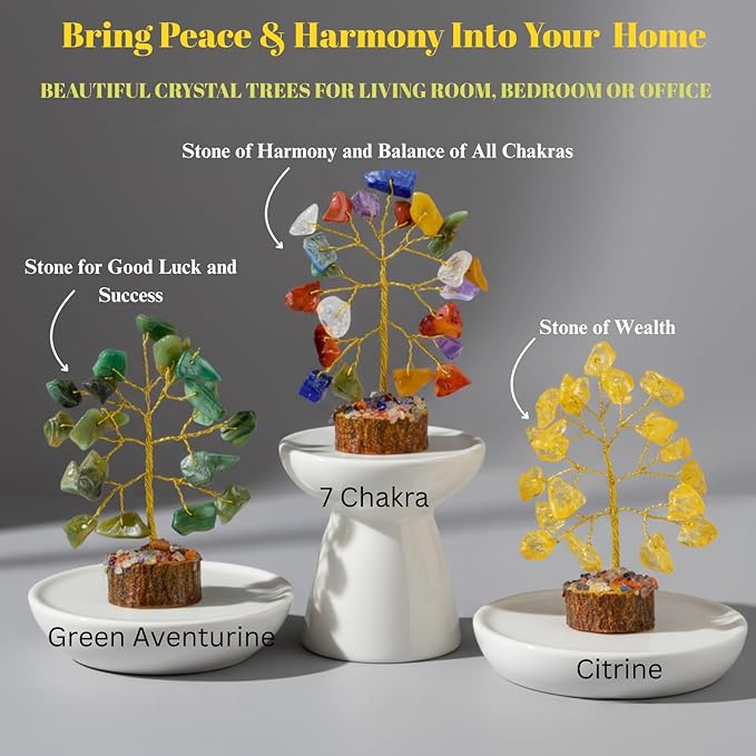 Crystal Tree Set of 12 Unique Birthday Gifts for Women, Sister, Mom, Home Office Decor, Shelf Desk Decoration for Positive Energy, Bring Good Luck, Money, Reiki Healing, Chakra Tree of Life Gift Sets