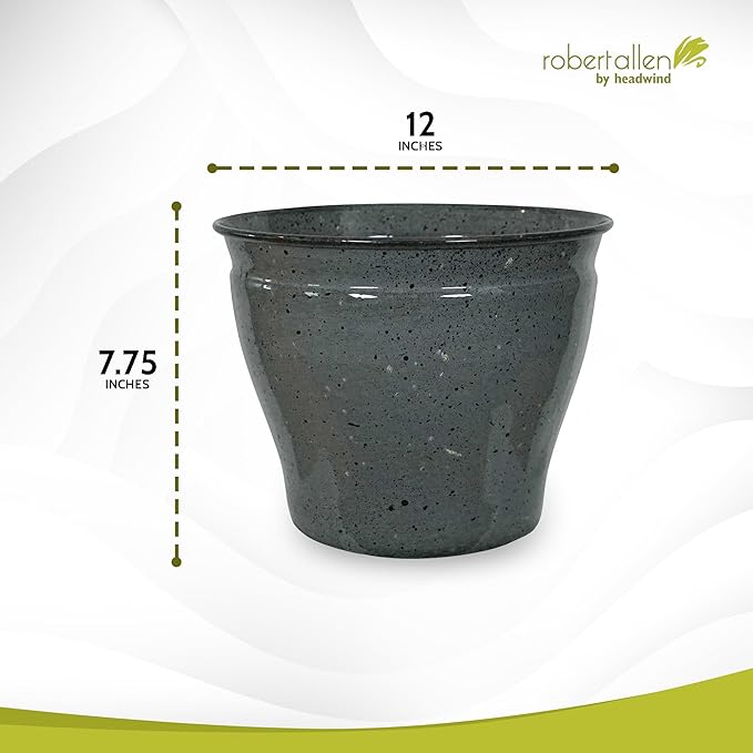 Headwind Riverside Collection – 12" Calcite Grey Glazed Decorative Plant Pots Indoor with Drainage & Outdoor - Modern Flower Pot Weather-Resistant Lightweight Planter by Robert Allen