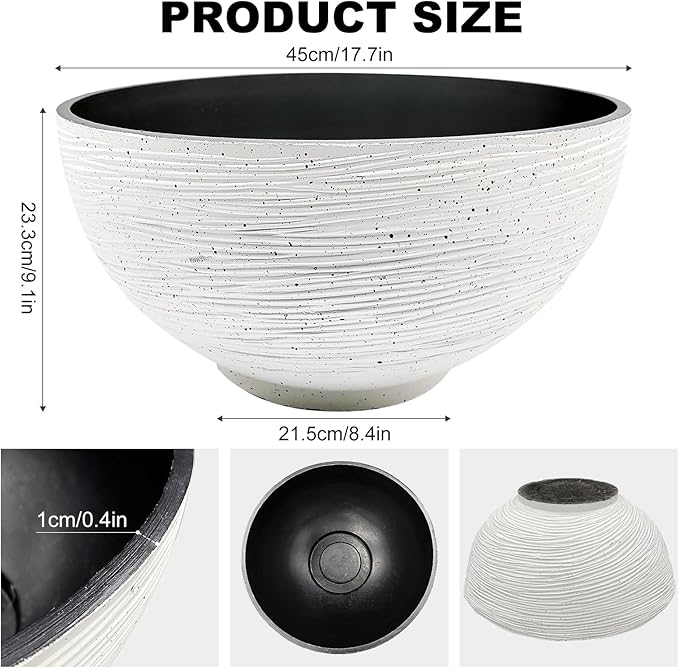 charmshine 17.7inch Large Lotus Bowl Planter Garden Water Plant Pot Bird Bath Bowl Landscaping Planter Water Lily Pots for Outdoor Indoor Planting in Water Small Fountain Base Mini Fish Pond (White)