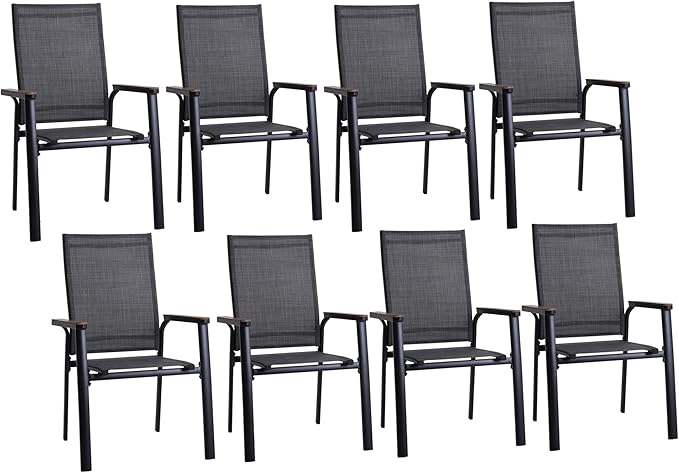 Sophia & William Patio Dining Chairs Set of 8 Aluminium Patio Chairs Lightweight Textilene Outdoor Dining Chairs Stackable for Lawn Garden Backyard Pool All Weather