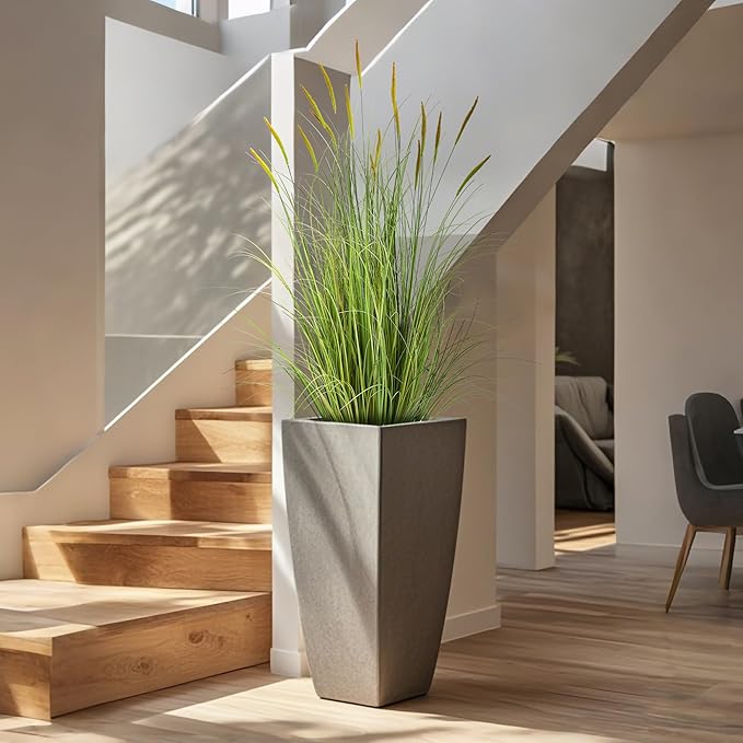 KOL 3ft 2-Pack Artificial Cattail Reed Grass, 35in Artificial Indoor Outdoor Fake Onion Grass Plant, Home Office Decorative Artificial Plants in Pot Faux Plant Greenery, Housewarming Gift, Green