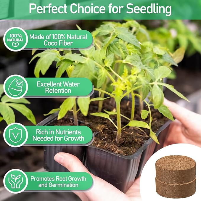 Legigo 50 Pcs 50mm Coco Coir Pellets Seed Starter Soil Mix- Organic Coconut Coir Potting Soil Pods for Seedling, Coco Peat Soil Discs for Indoor & Outdoor Plants Bonsai Herbs Vegetables and Flowers