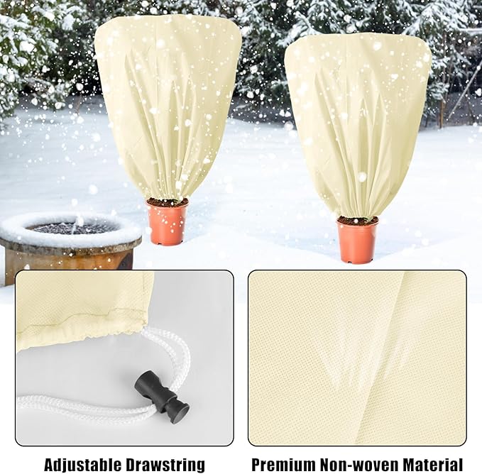 EYNDYN 8 Pcs Plant Covers Frost Protection Bag 39.3" x 39.3" Winter Reusable Plants Jacket with Drawstring Shrub Protection Wraps Bags Frost Blanket for Winter Outdoor Garden Plants