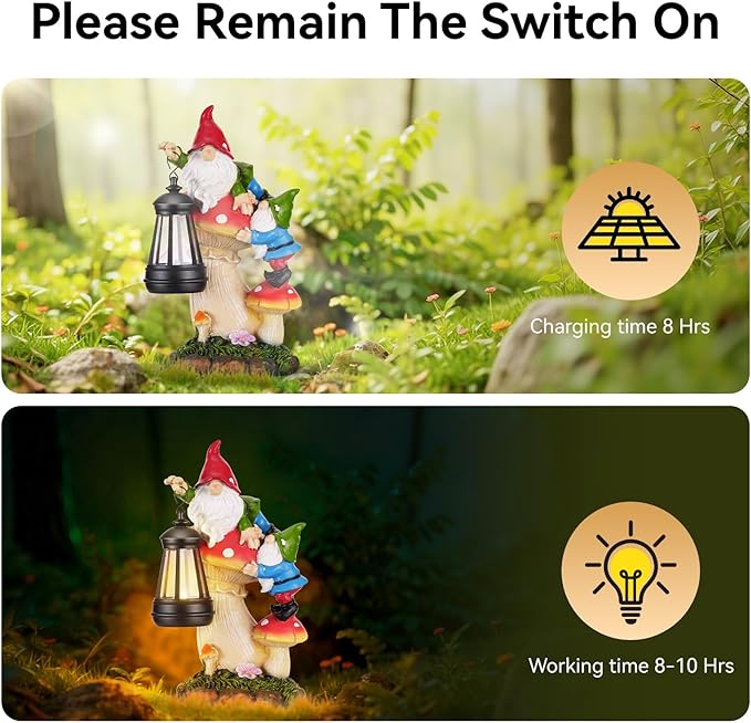 Garden Gnomes Outdoor Statues with Light, Spring Gnomes Decorations for Yard, Solar Garden Gnome Climbing on Mushroom, Lawn Ornaments for Patio, Balcony Housewarming- Unique Women Gifts