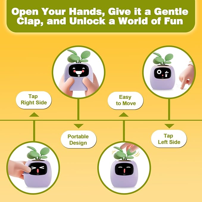 Plantsio AI Smart Pot for Plants with App Control, Self-Watering, Visual Display & 80ml Reservoir, Digital Plant Pot Supports 100+ Plants, Pomodoro Timer, Clock & Calendar,Desk & Office Planter-Purple