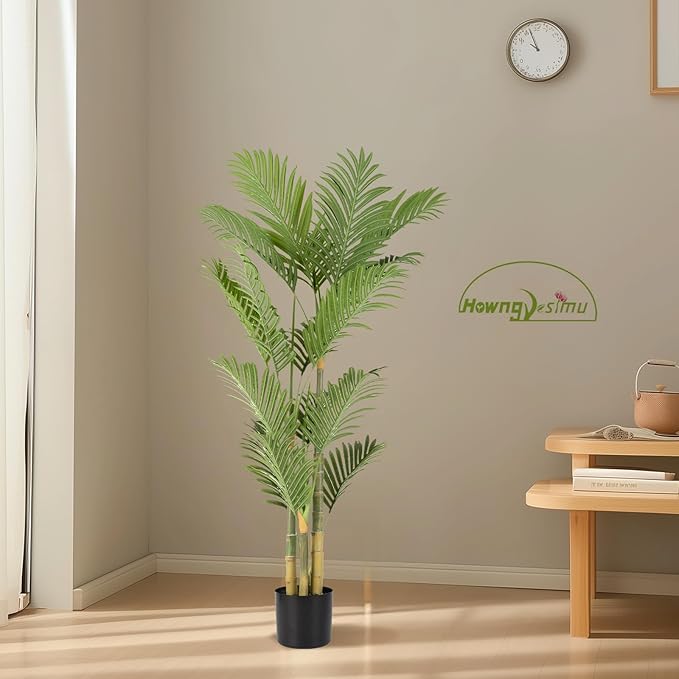 Artificial Palm Tree 4 Feet Artificial Palm Plant with Real Bark Design Faux Palm Tree for Indoor Outdoor Modern Decoration Plants in Pot for Home Office