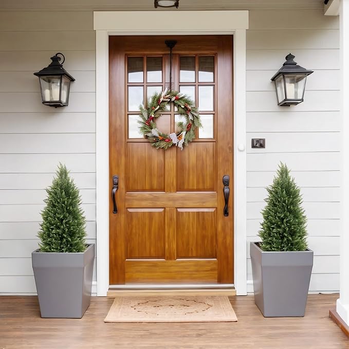 Azoco 3ft Faux Cedar Topiary Trees Artificial Outdoor, Set of 2 – UV Resistant Large Fake Potted Plants for Front Porch Outside Planter Christmas Decor 3 Feet Tall