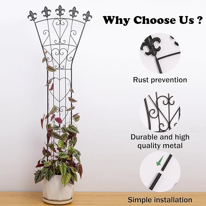 3pcs Indoor Climbing Plant Trellis 46x15.5in Heavy Duty Durable Iron Decorative Support for Monstera, Pothos, and Houseplants Ideal for Vertical Growth in Garden, Balcony, and Indoor Spaces