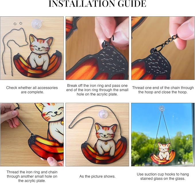 Acrylic Hanging Cat Holding a Banana for Window Doors Home Decoration，Sun Catchers for Windows Hanging，Valentine's Day Mother's Day Birthday Gifts (TYU734)
