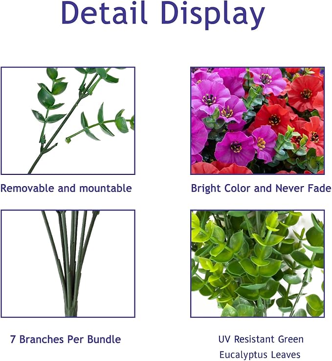 VDVST Artificial Flowers for Outdoors,UV Resistant Artificial Outdoor Flowers,Not-Fading Faux Flowers for Outdoor Planters for Front Door Porch Yard Patio Garden Home Decor,12 Bundles Mix 3 Colors